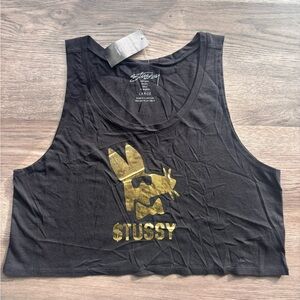Stussy Black/Gold Stay Paid Crop Top Sz.L